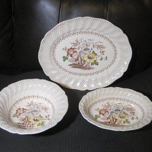 3 Vintage Royal Doulton GRANTHAM 1 Platter & 2 Bowls Floral Hand Painted D 5477